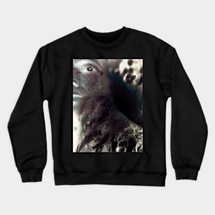 Portrait, digital collage, special processing. Men looking. Behind dark. Very grainy on close, but so beautiful. Inverted colors. Crewneck Sweatshirt